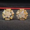 E-650 (9) Pave 1.32 Cts Round Baguette Cut Natural Diamonds Stud Earrings In 585 14K Gold