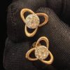 E-651 (1) Pave 0.54 Cts Round Brilliant Diamonds Pressure Setting Stud Earrings 14K Gold