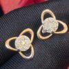 E-651 (5) Pave 0.54 Cts Round Brilliant Diamonds Pressure Setting Stud Earrings 14K Gold