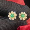Pave 1.30 Cts Round Brilliant Cut Diamonds Emerald Stud Earrings In 750 18K Gold
