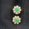 Pave 1.30 Cts Round Brilliant Cut Diamonds Emerald Stud Earrings In 750 18K Gold
