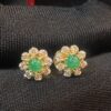 Pave 1.30 Cts Round Brilliant Cut Diamonds Emerald Stud Earrings In 750 18K Gold