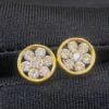 E-659 (1) Pave 1.10 Cts Round Brilliant Cut Diamonds Floral Stud Earrings In 750 18K Gold