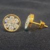 E-659 (11) Pave 1.10 Cts Round Brilliant Cut Diamonds Floral Stud Earrings In 750 18K Gold