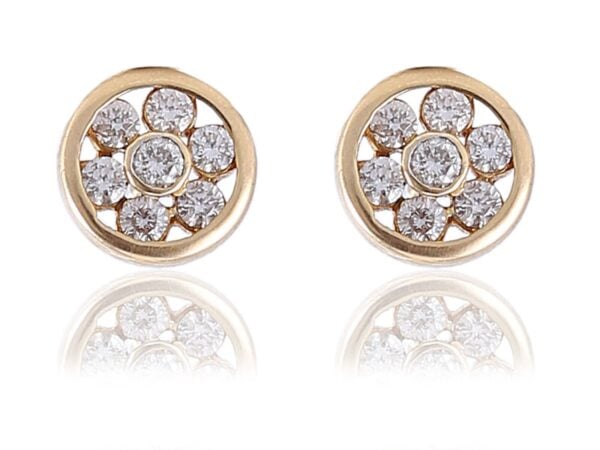 E-659 (13) Pave 1.10 Cts Round Brilliant Cut Diamonds Floral Stud Earrings In 750 18K Gold