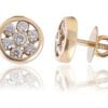 E-659 (14) Pave 1.10 Cts Round Brilliant Cut Diamonds Floral Stud Earrings In 750 18K Gold
