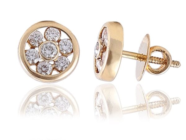 E-659 (14) Pave 1.10 Cts Round Brilliant Cut Diamonds Floral Stud Earrings In 750 18K Gold