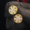 E-659 (3) Pave 1.10 Cts Round Brilliant Cut Diamonds Floral Stud Earrings In 750 18K Gold
