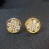 E-659 (4) Pave 1.10 Cts Round Brilliant Cut Diamonds Floral Stud Earrings In 750 18K Gold