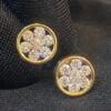 E-659 (5) Pave 1.10 Cts Round Brilliant Cut Diamonds Floral Stud Earrings In 750 18K Gold