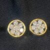 E-659 (6) Pave 1.10 Cts Round Brilliant Cut Diamonds Floral Stud Earrings In 750 18K Gold