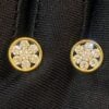 E-659 (7) Pave 1.10 Cts Round Brilliant Cut Diamonds Floral Stud Earrings In 750 18K Gold