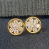 E-659 (8) Pave 1.10 Cts Round Brilliant Cut Diamonds Floral Stud Earrings In 750 18K Gold