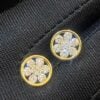 E-659 (9) Pave 1.10 Cts Round Brilliant Cut Diamonds Floral Stud Earrings In 750 18K Gold