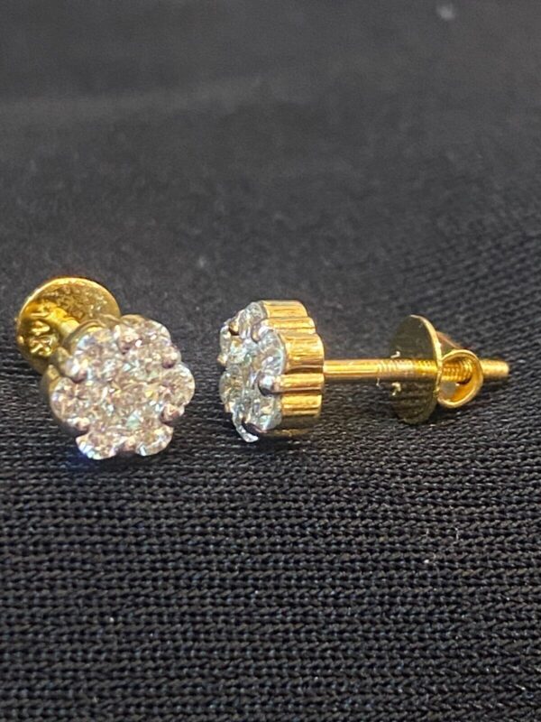 Pave 0.66 Carats Round Brilliant Cut Diamonds Pressure Stud Earrings In 14K Gold
