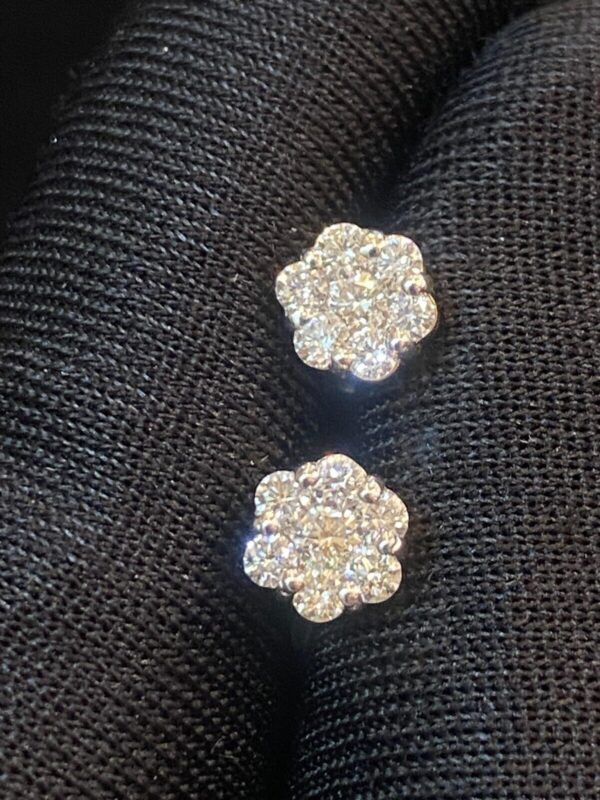 Pave 0.66 Carats Round Brilliant Cut Diamonds Pressure Stud Earrings In 14K Gold