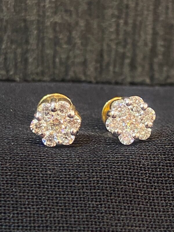 Pave 0.66 Carats Round Brilliant Cut Diamonds Pressure Stud Earrings In 14K Gold