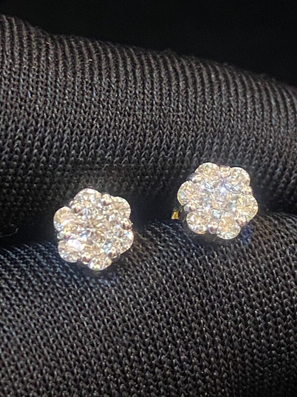 Pave 0.66 Carats Round Brilliant Cut Diamonds Pressure Stud Earrings In 14K Gold