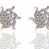 Pave 0.95 Carats Round Brilliant Cut Diamonds Sun Rays Stud Earrings In 18K Gold
