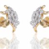 Pave 0.95 Carats Round Brilliant Cut Diamonds Sun Rays Stud Earrings In 18K Gold