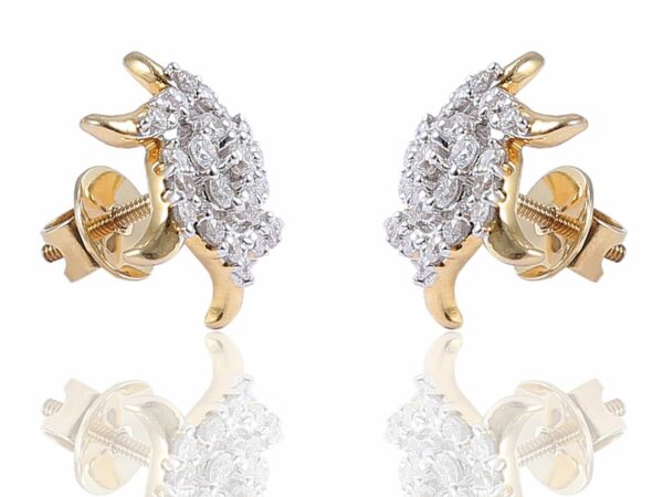 Pave 0.95 Carats Round Brilliant Cut Diamonds Sun Rays Stud Earrings In 18K Gold