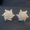 Pave 0.95 Carats Round Brilliant Cut Diamonds Sun Rays Stud Earrings In 18K Gold