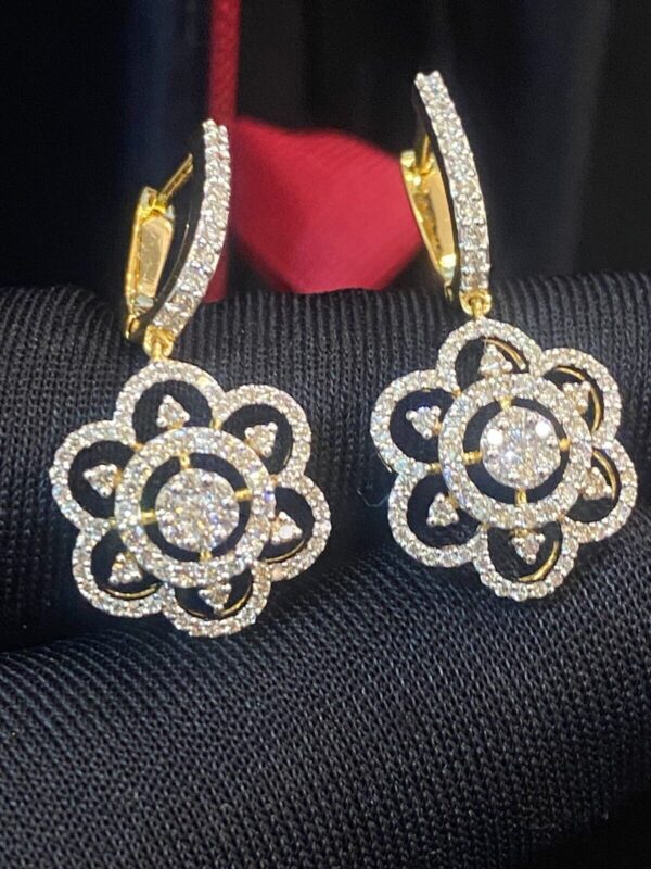 Pave 1.22 Cts Round Brilliant Cut Natural Diamonds Dangle Earrings In 14K Gold