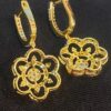 Pave 1.22 Cts Round Brilliant Cut Natural Diamonds Dangle Earrings In 14K Gold