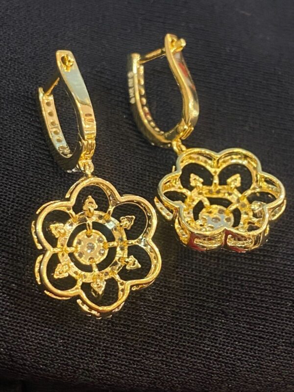 Pave 1.22 Cts Round Brilliant Cut Natural Diamonds Dangle Earrings In 14K Gold