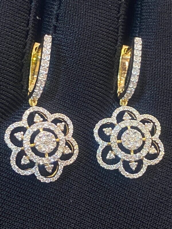Pave 1.22 Cts Round Brilliant Cut Natural Diamonds Dangle Earrings In 14K Gold