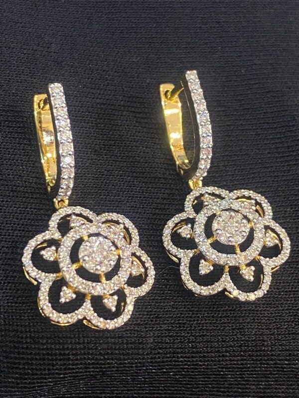 Pave 1.22 Cts Round Brilliant Cut Natural Diamonds Dangle Earrings In 14K Gold