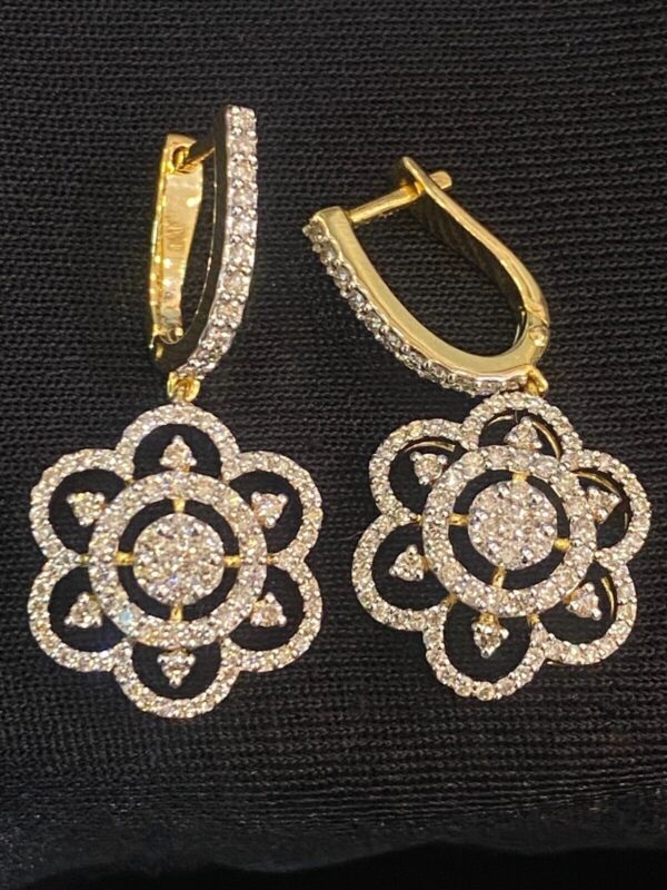Pave 1.22 Cts Round Brilliant Cut Natural Diamonds Dangle Earrings In 14K Gold