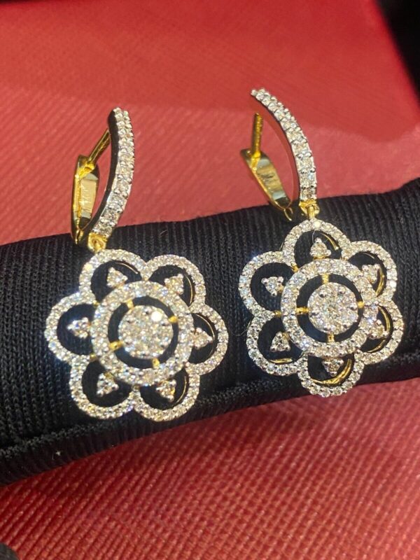 Pave 1.22 Cts Round Brilliant Cut Natural Diamonds Dangle Earrings In 14K Gold