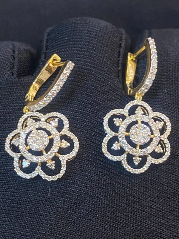 Pave 1.22 Cts Round Brilliant Cut Natural Diamonds Dangle Earrings In 14K Gold