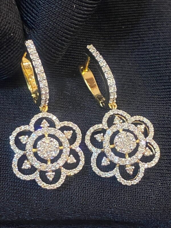 Pave 1.22 Cts Round Brilliant Cut Natural Diamonds Dangle Earrings In 14K Gold