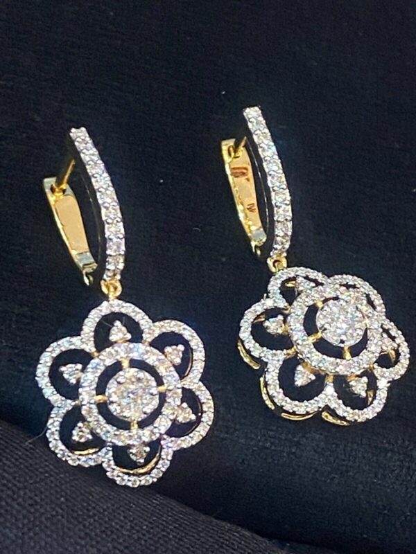 Pave 1.22 Cts Round Brilliant Cut Natural Diamonds Dangle Earrings In 14K Gold