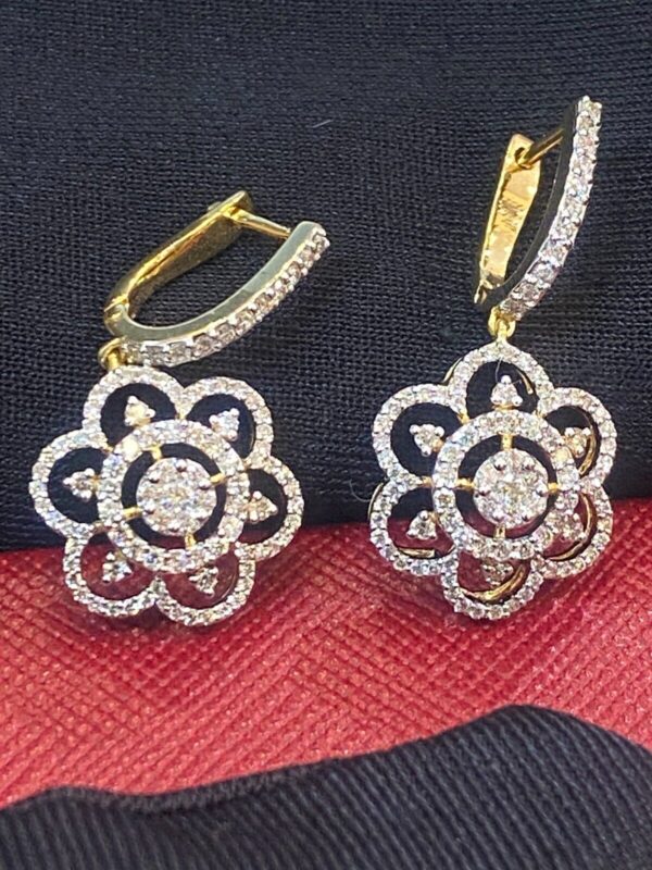 Pave 1.22 Cts Round Brilliant Cut Natural Diamonds Dangle Earrings In 14K Gold