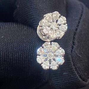 E-686-S (1) Gorgeous 1.12 Cts Pear Round Shape Diamonds Floral Stud Earrings In 585 14K Gold