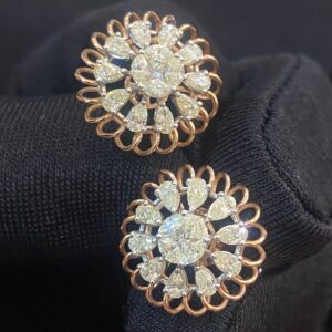 Pave 1.79 Cts Pear Marquise Princess Cut Diamonds Blossom Stud Earrings 14K Gold