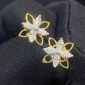 Dazzling 0.56 Cts Marquise Shape Natural Diamonds Petals Stud Earrings 14K Gold