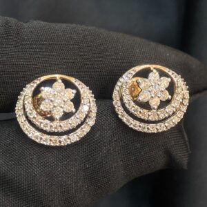 E-717 (1) Hallmark 14K Rose Gold 1.50 Cts Round Brilliant Cut Pave Diamonds Stud Earrings