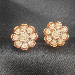 0.30 Cts Round Brilliant Cut Genuine Diamonds Floral Stud Earrings In 14K Gold