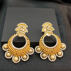 21.70 Cts Round Baguette Shape Diamonds Pearls Drop Earrings In 14K Yellow Gold
