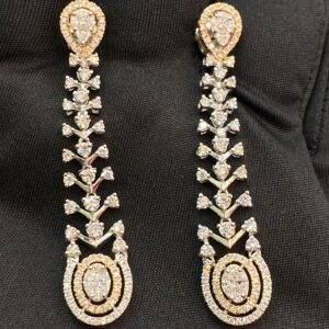 E-732 (1) Pave 3.01 Cts Round Marquise Natural Diamonds Dangle Earrings In 14K White Gold