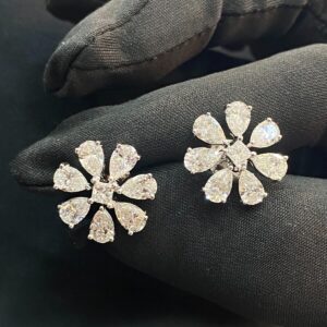 E-736 (1) 4.50 Cts Pear Princess Natural Diamonds Big Flower Stud Earrings 14K White Gold