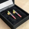E-743 (25) 1.60 Ct Emerald Ruby Sapphire Amethyst Tourmaline Rainbow Stud Earrings 18K Gold