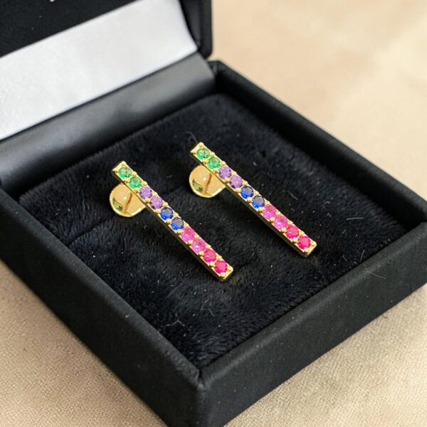 E-743 (25) 1.60 Ct Emerald Ruby Sapphire Amethyst Tourmaline Rainbow Stud Earrings 18K Gold