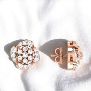 E-749 (6) Pave 0.72 Cts Round Brilliant Natural Diamonds Screw Stud Earrings 14K Rose Gold