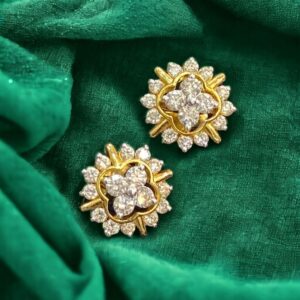 Pave 0.96 Cts Round Brilliant Diamonds Screw Back Stud Earrings 18K Yellow Gold
