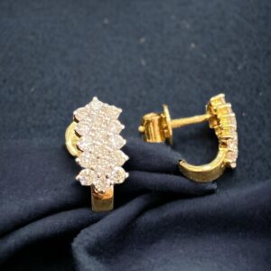 E-758 (1) Pave 0.70 Cts Round Brilliant Diamonds Semi Hoop Earrings 18K Yellow Gold